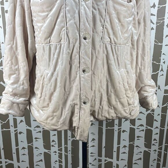 See And Be Seen Quilted Velour Jacket Shacket Ecru L - Picture 10 of 16